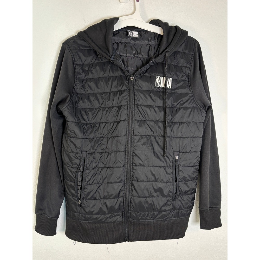 NBA Mens Hybrid Quilted Puffer Hoodie Jacket Black Full Zip Medium